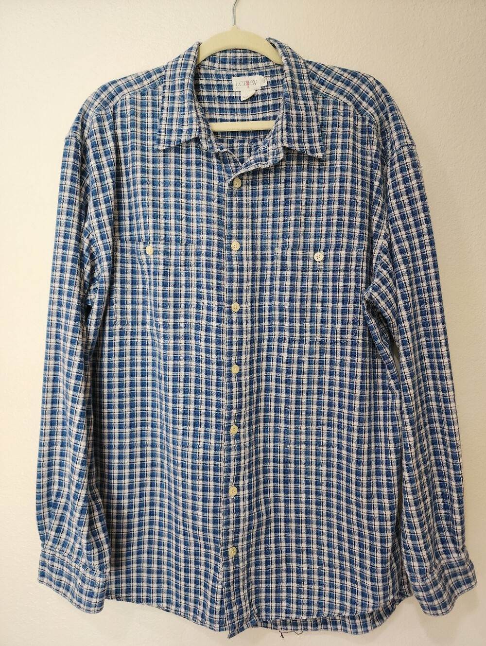 Vintage J. Crew Oarsman Plaid Textured Cotton Button Up Shirt Classic size XLT